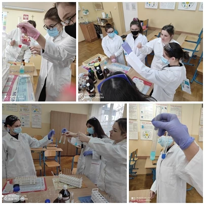 kolaż z zajęć na lekcji chemii.