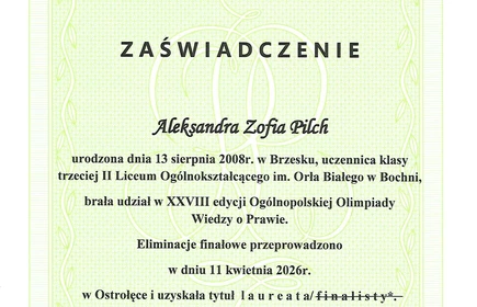 zaświadczenie o tytule laureata