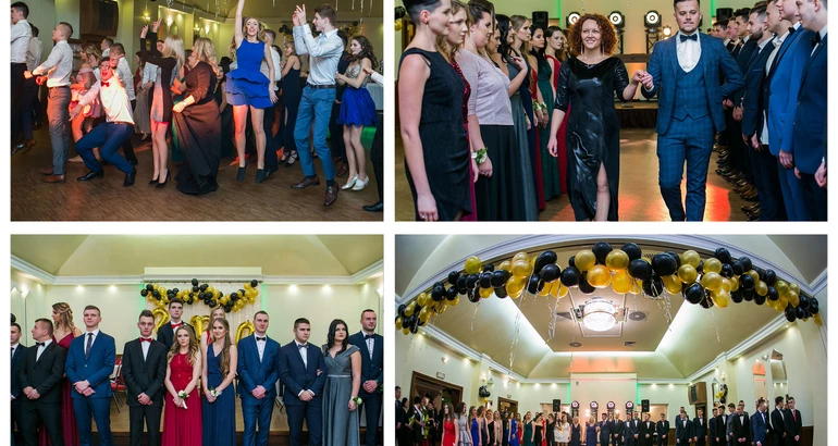 kolaż zdjęć  ze studniówki. 