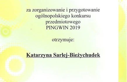 Wyróżnienie w Ogólnopolskim Konkursie dyplom